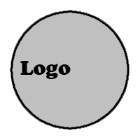 A gray circle with a black outline containing the word "Logo" in bold black text on the left side.